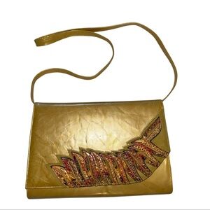 Vintage Spain genuine Leather yellow purse w/snakeskin features detachable strap